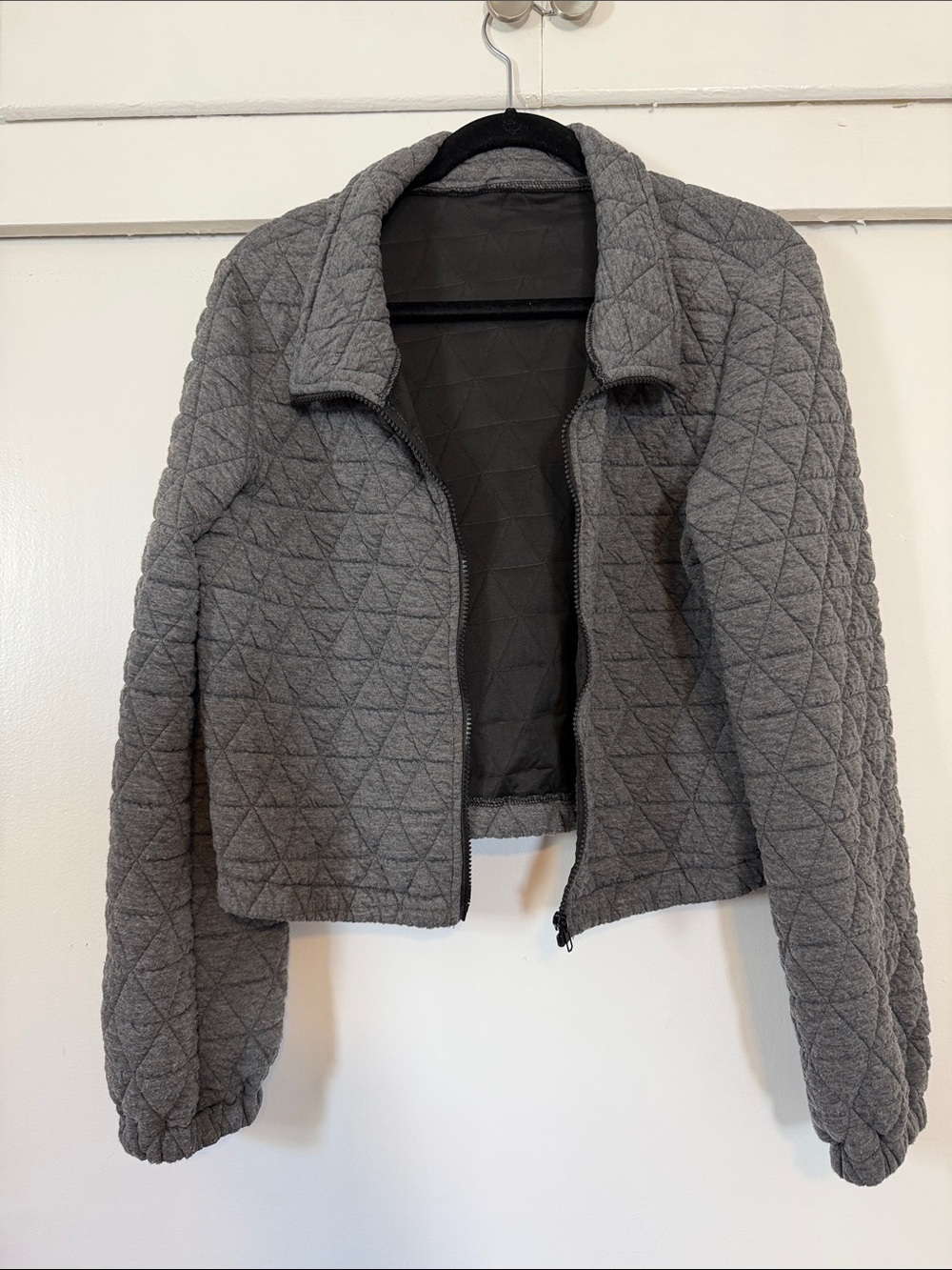 Grey Quilted Puffy Lightweight Zip Jacket Medium